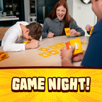 People playing a card game with 'Game Night!' text overlay card game, educational game, family fun, game night, travel games
