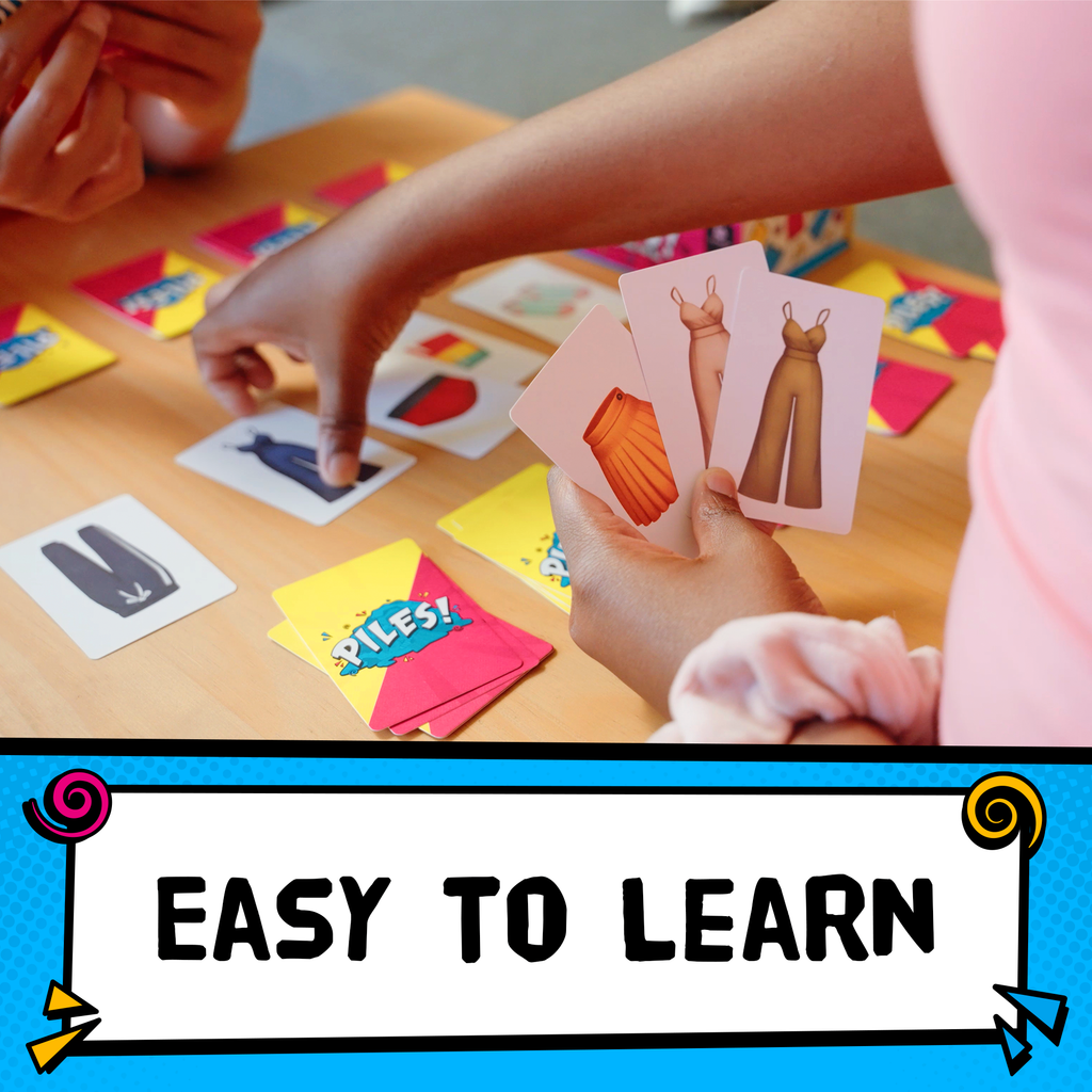 Children playing with educational cards on a table, with text 'Easy to Learn' at the bottom.